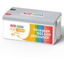 Redodo Batterie au Lithium 12V 300Ah rechargeable LiFePO4, 200A BMS, 3840Wh, 4000-15000 Cycles profonds, Idéal pour systèmes solaires, Hors Réseau,