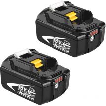 Batterie, 2x 5.5Ah Batterie Compatible avec la machine Makita, BL1850 18V Li-Ion lxt Li-ion remplacement Batterie BL1850B BL1830 avec led