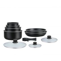 Batterie De Cuisine Revêtement Pierre Avec Manche Amovible 10 Pieces Noir Herzberg Ha04630-blk - Noir