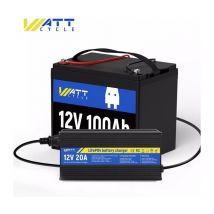 Wattcycle - Batterie et Chargeur Lithium 12V 100Ah LiFePO4 Batterie & 14,6V20A Lithium Chargeur de batterie LiFePO4 12V Battery Charger