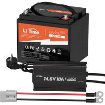 Litime - Batterie Lithium 12V 50Ah LiFePO4 & 12V 10A Lithium Chargeur de batterie (Expédition en Deux Colis)