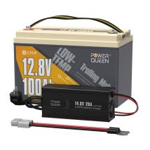 Power Queen - Batterie lithium 12V100Ah 1280Wh LiFePO4 basse température+14,6V 20A Chargeur de Batterie au Lithium (Deux colis expédiés)