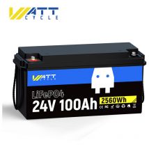 Wattcycle - Batterie Lithium LiFePO4 24V 100Ah, 2560Wh, bms 100A, Cellules Grade a, Stockage Énergie Solaire et Éolienne, Idéale pour systeme