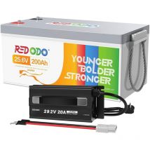 Redodo - Batterie lithium 24V200Ah rechargeable LiFePO4+29,2V20A Chargeur de batterie LiFePO4 pour batterie lithium 24V