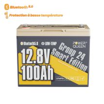 Batterie Lithium 12v100ah 1280wh Lifepo4 Groupe24 Power Queen Bluetooth, Protection À Les Basses Températures Pour Bateau,moteur Hors-bord Électrique,