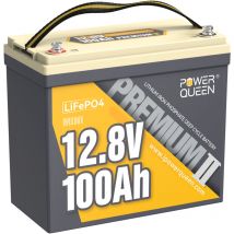 Power Queen - Batterie lithium 12V100Ah 1280Wh Mini LiFePO4 haute densité énergétique, 4000-15000 Cycles pour camping car,caravanes, solaire, Hors