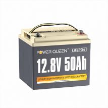 Power Queen - Batterie Lithium 12V50Ah 640Wh Rechargeable LiFePO4 Batterie 50A bms, 400015000 Cycles pour caravane, camping car, bateau, solaire,