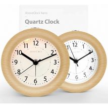 Battery Operated Morning Alarm Clock,Non-Ticking Silent Luminous Travel Analogue Wooden Alarm Clock with Snooze Function,Needle Clock Rising Sound