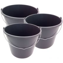 Prosperplast - Baueimer 16L schwarz 3 Stück Maurereimer Zementeimer Wassereimer Schutteimer