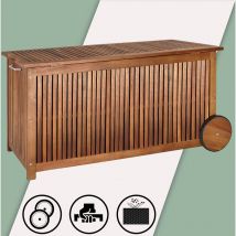 Baule da Giardino 120cm Legno di Acacia 2 Ruote Incl. Telo Impermeabile Salvaspazio Cassapanca Esterno Balcone - Casaria