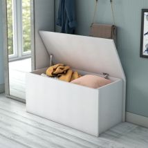 Pouf contenitore bianco 90x45xH45 cm – Struttura in pannello melaminico E1 – Design salvaspazio per ingresso e camera