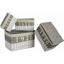 Bauli e cesti in vimini tinto con tessuto 1920 (set di 4)