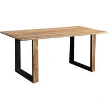 Baumkantentisch 180 x 90 cm Akazie massiv naturfarben schwarzem U-Gestell aus Metall + Holz MELBOURNE