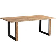 Baumkantentisch 280 x 100 cm Akazie massiv naturfarben schwarzem U-Gestell aus Metall + Holz MELBOURNE