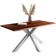 Baumkantentisch Akazie mit schwarzen Resin-Adern nussbaumfarben 160 x 85 cm Spider-Gestell silber POLLY