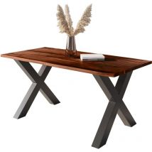 Baumkantentisch Akazie mit schwarzen Resin-Adern nussbaumfarben 120 x 80 cm X-Gestell schwarz POLLY