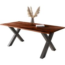 Baumkantentisch Akazie mit schwarzen Resin-Adern nussbaumfarben 200 x 100 cm X-Gestell schwarz POLLY