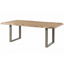 Massivmoebel24 - Baumtisch Mango 240x100x77 beige lackiert / U-Beine silber matt freeform 5