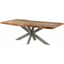 Baumtisch Sheesham 220x100x77 Natur Sandgestrahlt / Kreuzgestell Silber Matt Freeform 5