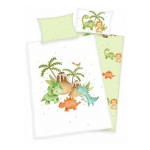 Herding - Baumwollbettwäsche 100x135 Dino Dinosaurier Celadonweiß für Kinder H23