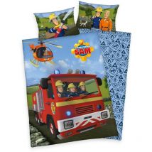 Herding - Baumwollbettwäsche 100x135 Feuerwehrmann Sam blau rot für Kinder H23