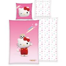 Hello Kitty - Baumwollbettwäsche 140x200 rosa Sterne Kissenbezug 70x90 H24