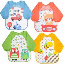 ZVD - Bavoir Étanche à Manches Longues - Lot de 4, Tablier Unisexe pour Bébé de 6 mois à 3 ans (Jeu, Peinture, Alimentation)