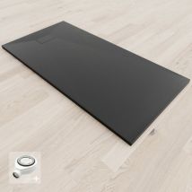Saniverre - baya Receveur de douche 80 x 180 cm Noir extra-plat aspect pierre + bonde incluse