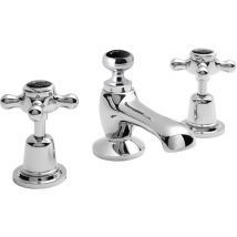 Bayswater - Crosshead Dome 3-Hole Basin Mixer Tap with Waste - Black/Chrome