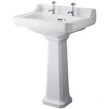 Bayswater Fitzroy Basin with Large Full Pedestal 595mm Wide 2 Tap Hole