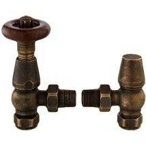 Bayswater Rounded Angled Thermostatic Radiator Valve + Lockshield Antique Brass