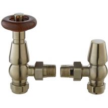 Bayswater - Rounded Angled Thermostatic Radiator Valve + Lockshield Satin Nickel