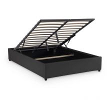 Bazil - Lit sommier relevable avec coffre en simili cuir noir 160x200
