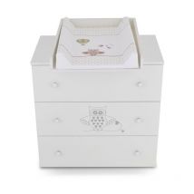 Hecht - bb Commode à langer bébé enfant Table à langer + Matelas à langer amovible - 3 tiroirs hibou vert bb-loisir
