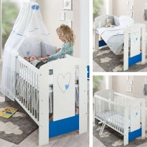 BB Lit bébé cododo 120 x 60 cm cœur bleu avec Set de lit complète