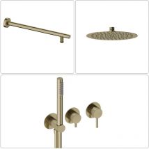 Bäder Boutique - sanycces loop Unterputz Einhebel-Brausebatterie mit Umsteller, Handbrause & Brauseschlauch + Brausearm & Rain Kopfbrause, gold