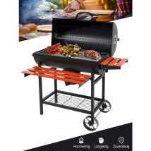 Bricoline - Holzkohlegrill bbq Grillwagen – mit Deckel & Thermometer, Warmhalterost, Aschebehälter, 2 klappbaren Ablagen, Rollen – Holzkohlegrill für