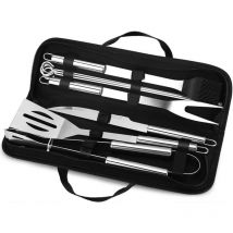 Memkey - Barbecue Cutlery Set, 9-Piece Stainless Steel Barbecue Cutlery with Storage Box/Spatula/Fork/Tongs/Knife/Skewers and Brush for