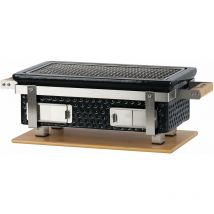 Griglia da tavolo in ceramica a carbone con base in legno nero griglia hibachi da esterno per il campeggio - Bbq-toro