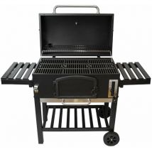 Jardí - MonsterShop - bbq xxl- Barbecue Grill&Fumoir Type Américain Acier Noir Mat Jardin Max 5.5Kg Charbon 4 Events Portable Gigantesque Surface de