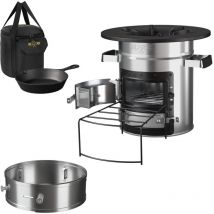 Bbq#boss - bbqboss Horno de Cohetes Barbacoa Holandesa Parrilla Plata+ Anillo de Potencia Ajustable Estufa Portátil de Acero para Camping con Bolsa