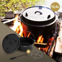 Bbq#boss - bbqboss Set Four Néerlandais, 13,6 Litres, Casserole en Fonte avec Couvercle Lève-Couvercle Dessous de Plat, Cocotte Marmite Four
