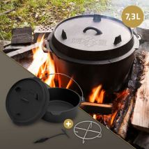 Bbq#boss - bbqboss Set Four Néerlandais, 7,3 Litres, Casserole en Fonte avec Couvercle Lève-Couvercle Dessous de Plat, Cocotte Marmite Four