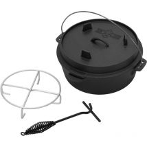 Bbqboss Set bbq Olla de Hierro Fundido Horneada 7,3 Litros Horno Holandés con Elevador de Tapa y Trebéde de Acero Inoxidable Cacerola con Ranura para