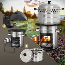 Bbq#boss - bbqboss Forno da Campeggio Rocket Stove con Pentola di Cottura Padella e Piastra per Grigliare in Ghisa Forno bbq in Acciaio Argento Stufa