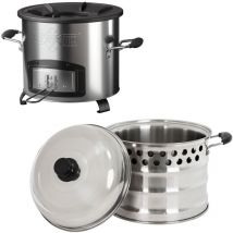 Bbqboss Forno da Campeggio Rocket Stove Fornello con Pentola per Barbecue in Acciaio Inox e Ghisa Stufa a Razzo per Camping Cucinare all'Aperto con