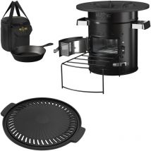 Bbq#boss - bbqboss Horno de Cohetes Barbacoa Holandesa Parrilla Negra con Placa de Hierro Fundido Estufa Portátil Doble Puerta Acero para Camping con