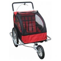 5664-0001A Remorque vélo 2 en 1 convertible en poussette et jogger pour deux enfants, coloris Rouge/Noir - Bc-elec