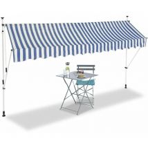 HHYVA3512-Bluewhite Auvent rétractable manuel store banne marquise pour patio & terrasse 350x120cm blanc et bleu - Bc-elec