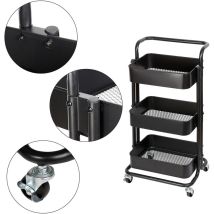 Bc-elec - Ht2-sh3m-black Chariot De Service À Roulettes En Métal, Desserte De Cuisine, Salle De Bains, Servante 3 Étages Avec Freins
